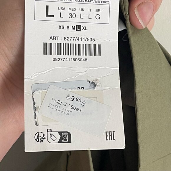 Zara Pants Womens size large Olive Green Paperbag Waist Belted Tapered Cargo NWT - Picture 8 of 14